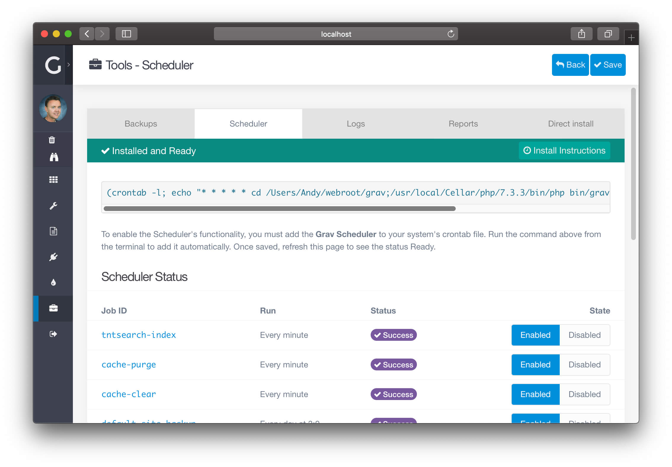 grav admin panel