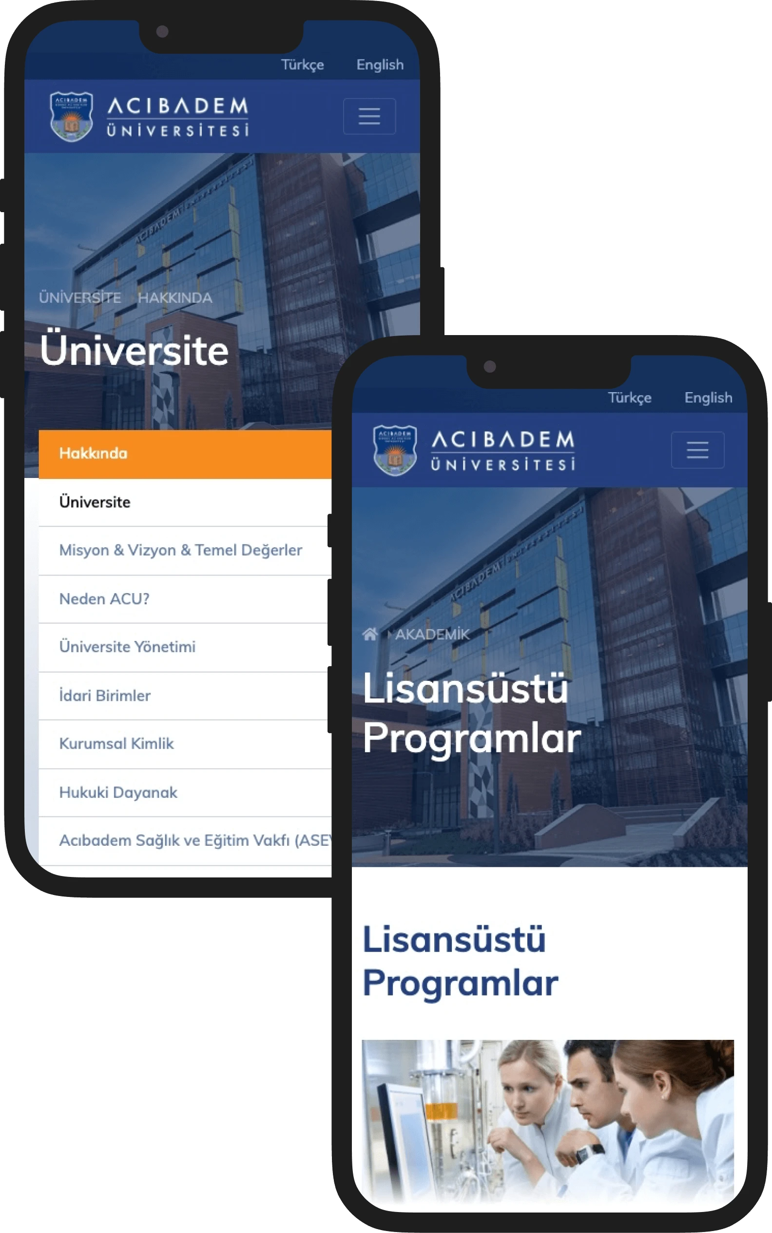 Acıbadem Üniversitesi Kurumsal Web Sitesi Mobil Tasarımı