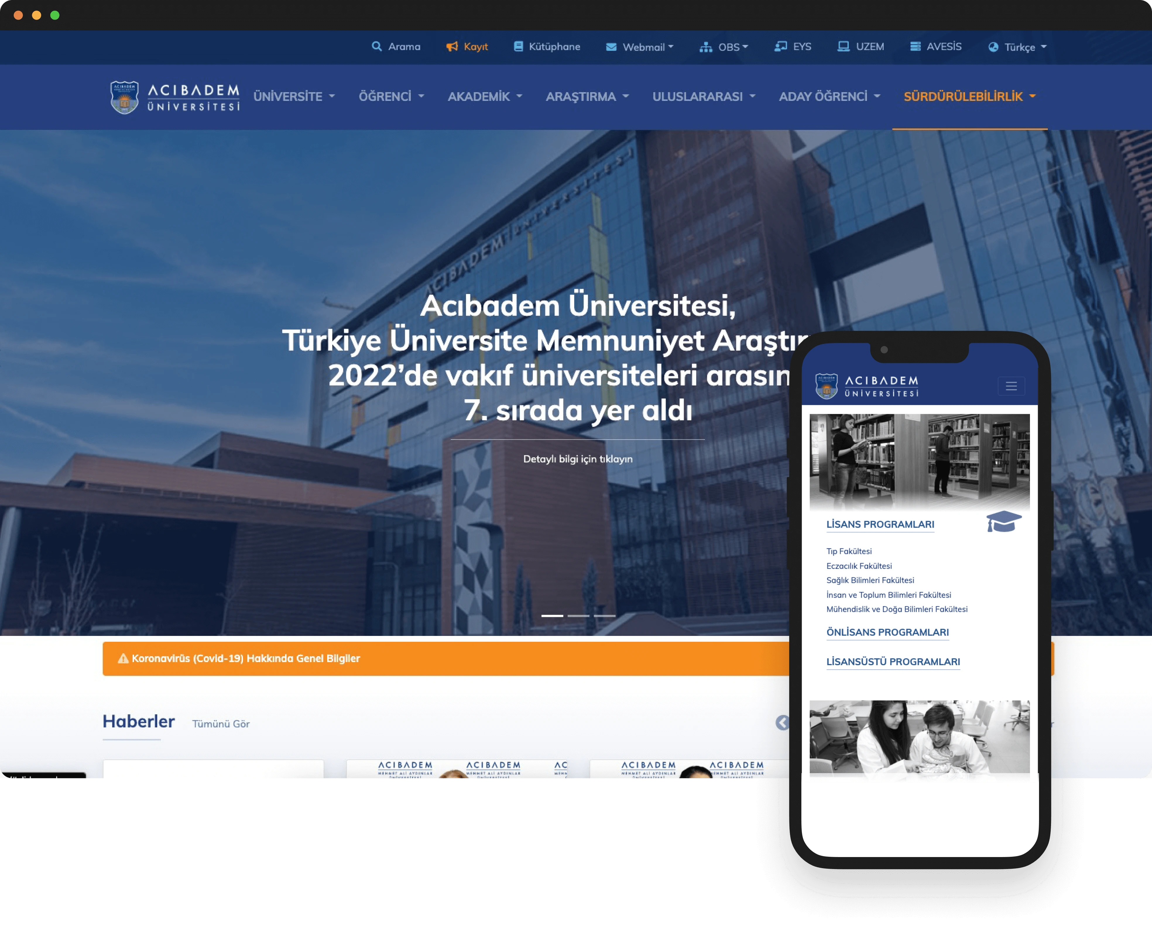 Acıbadem Üniversitesi Kurumsal Web Sitesi Tasarımı