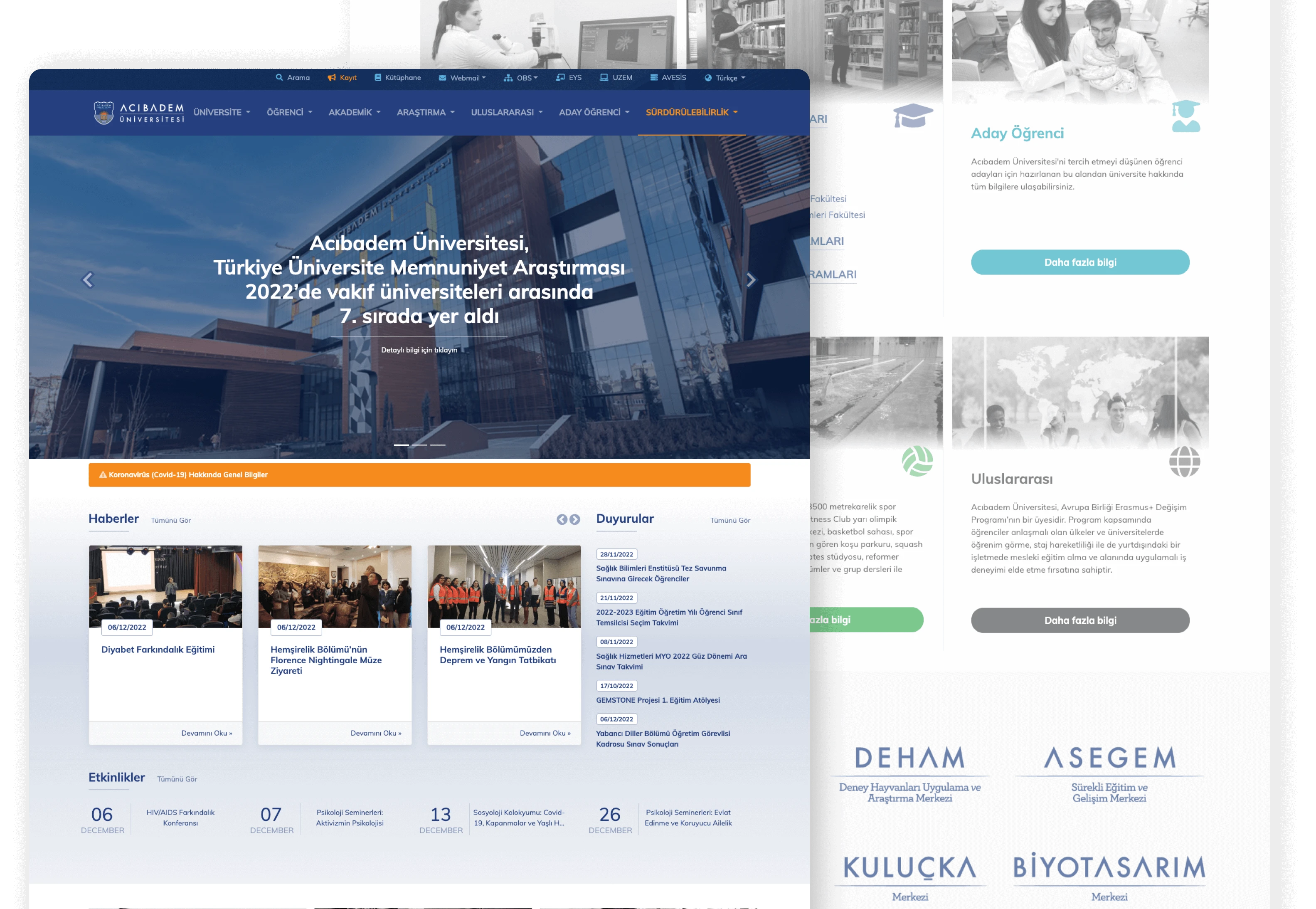 Acıbadem Üniversitesi Kurumsal Web Sitesi UI Tasarımı