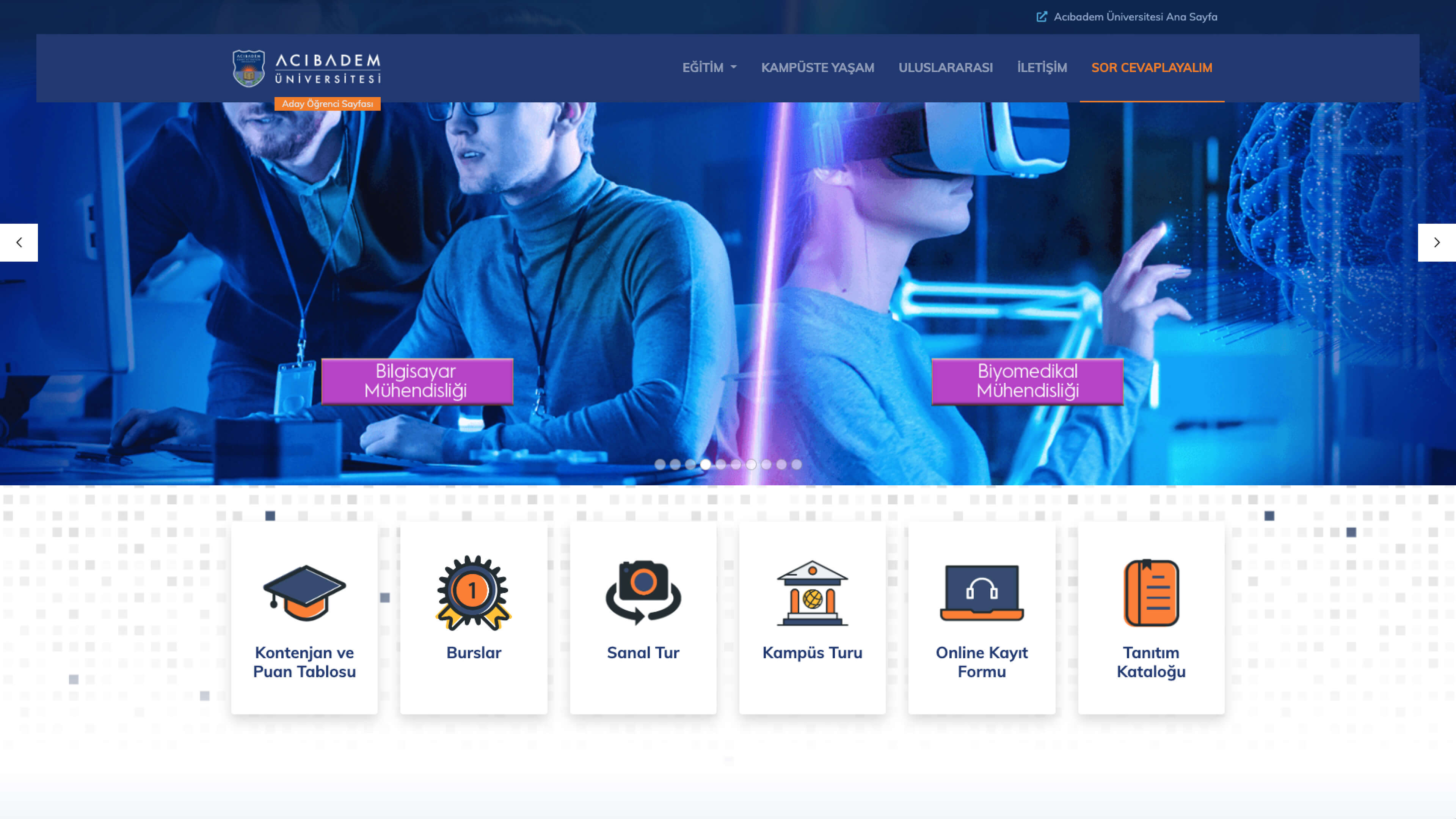 Acıbadem Üniversitesi Web Sitesi Aday Öğrenci Sayfası