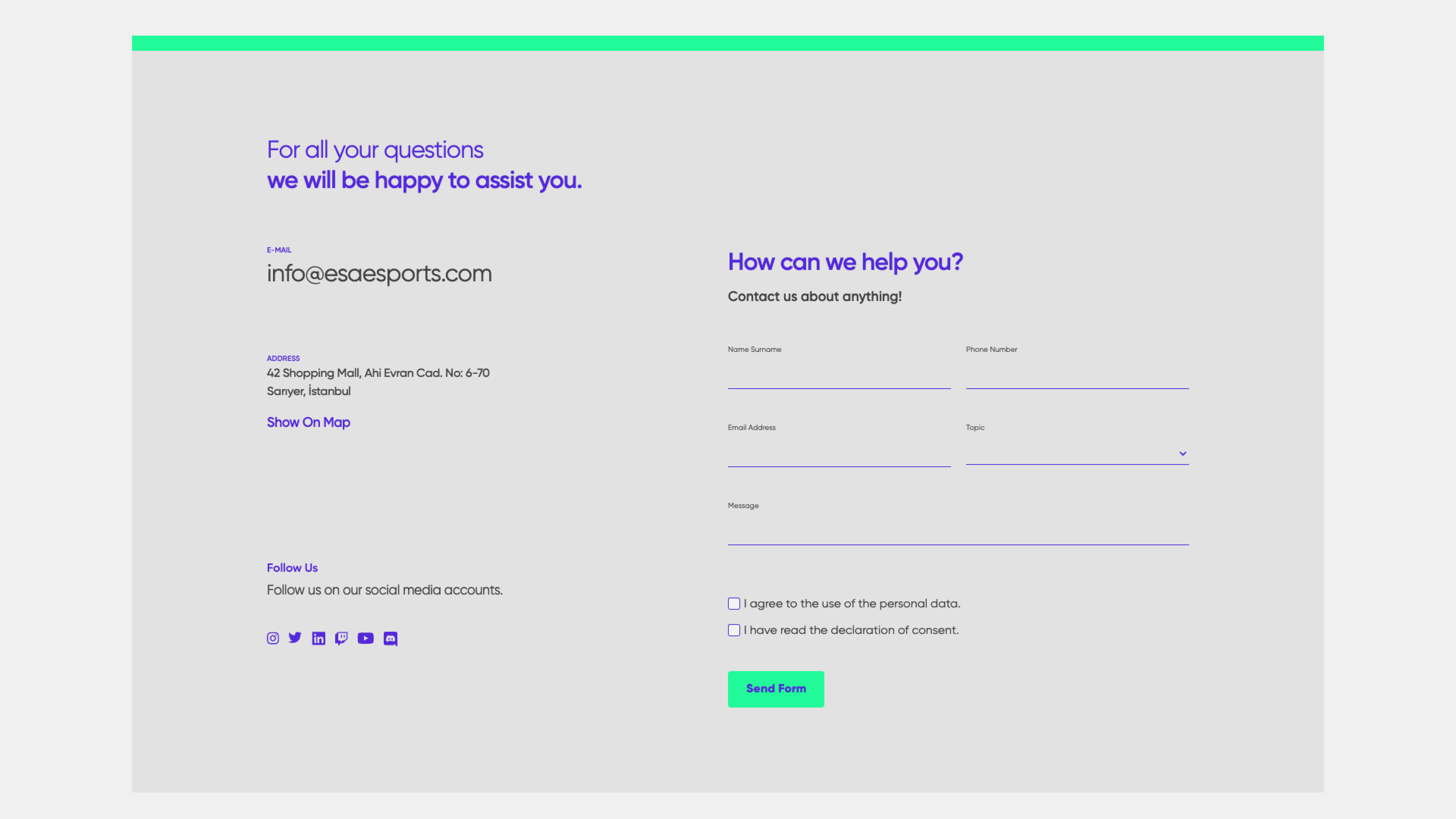 ESA E-Sports Contact Form UI Design