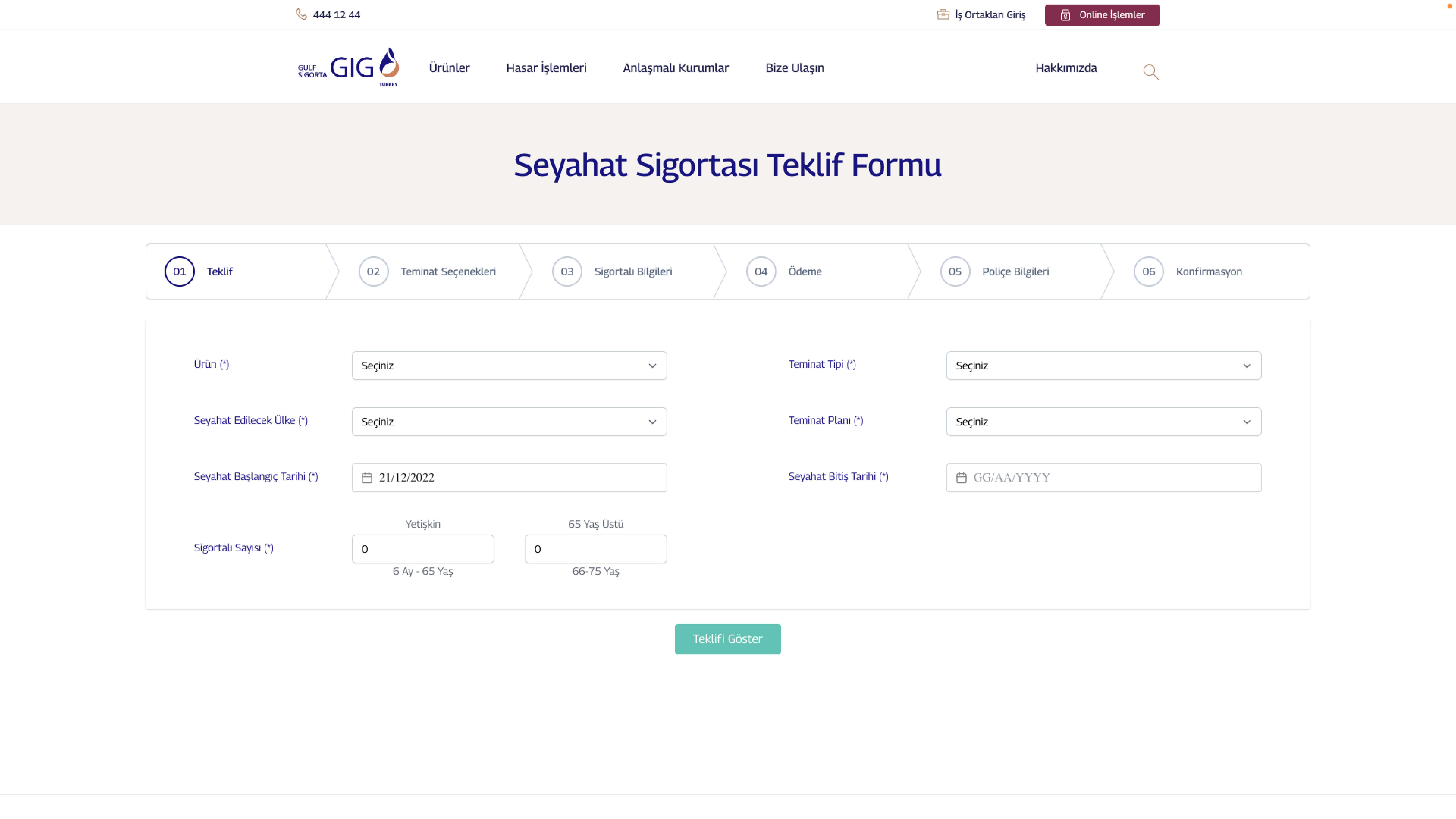 Gulf Sigorta Seyahat Sağlık Sigortası Teklif Formu