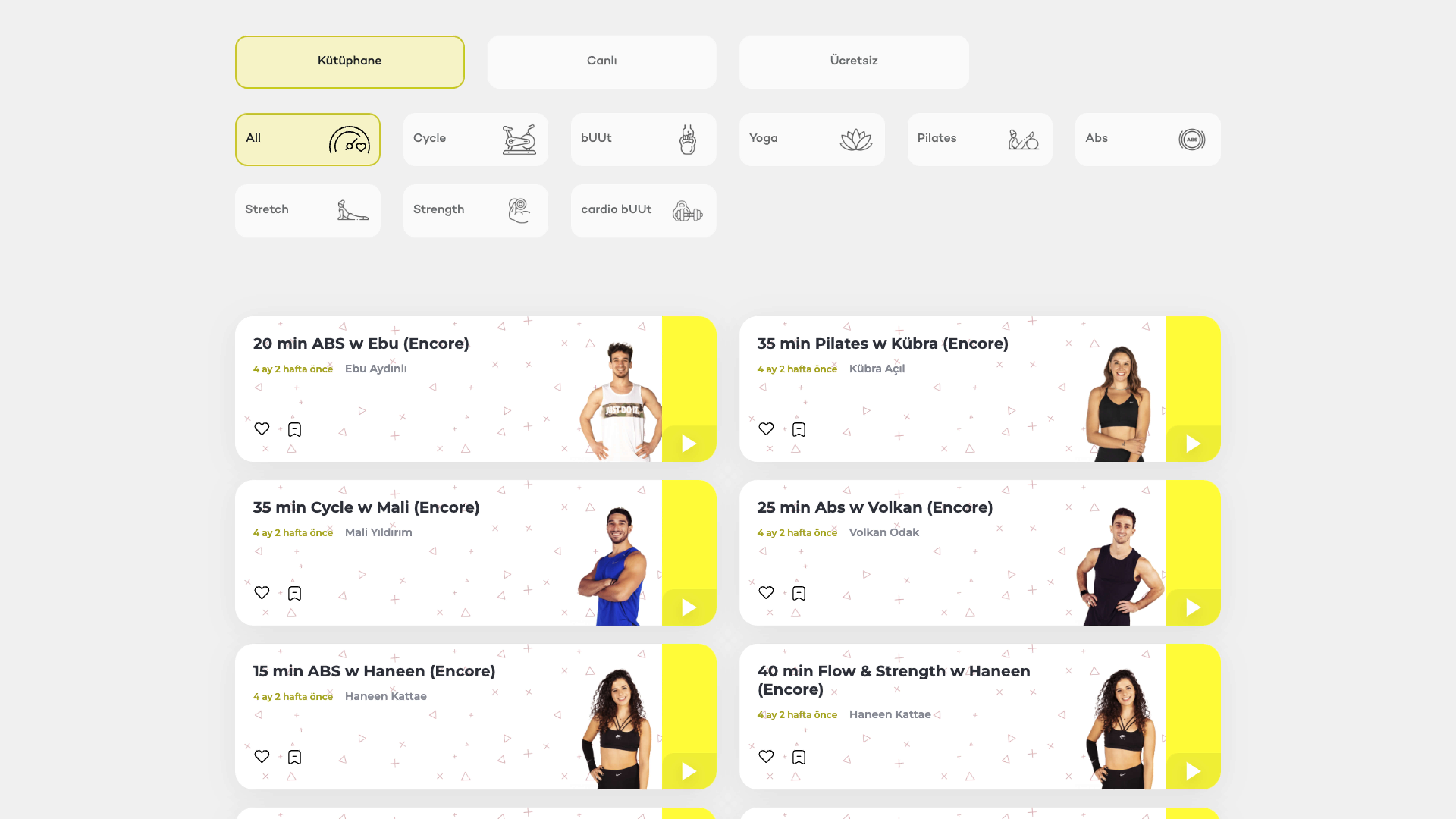 Ulive Fitness Workout Filtering UI Design (Arayüz Tasarımı)