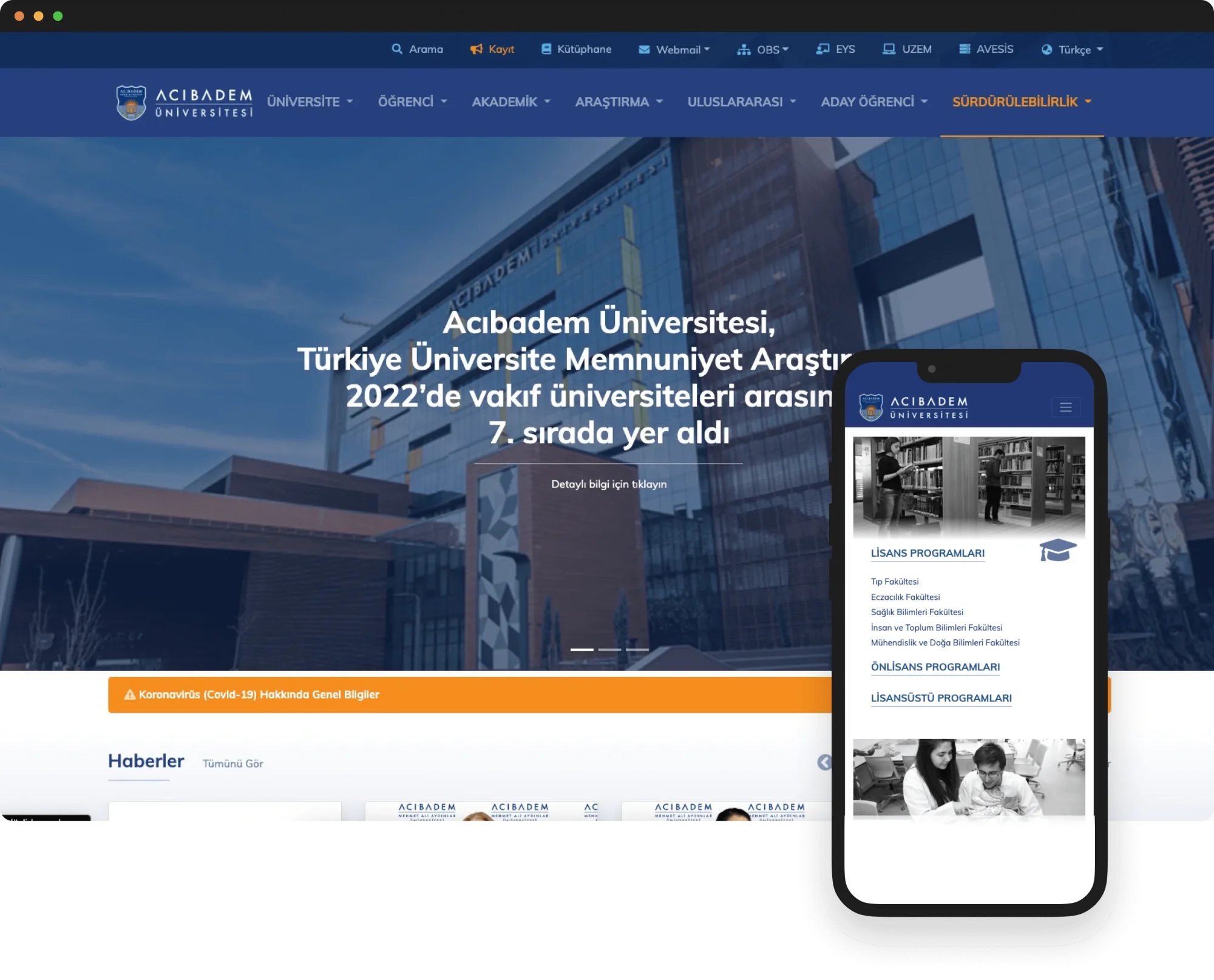 Acıbadem &Uuml;niversitesi Kurumsal Web Sitesi Tasarımı