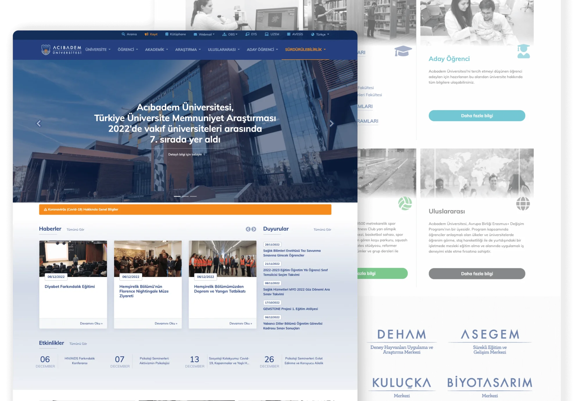 Acıbadem &Uuml;niversitesi Kurumsal Web Sitesi UI Tasarımı