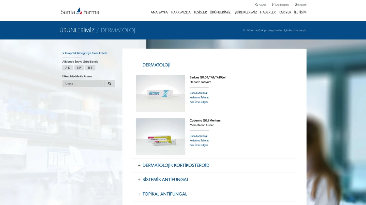 Santa Farma Ürünler Dermatoloji UI Design (Tasarım)